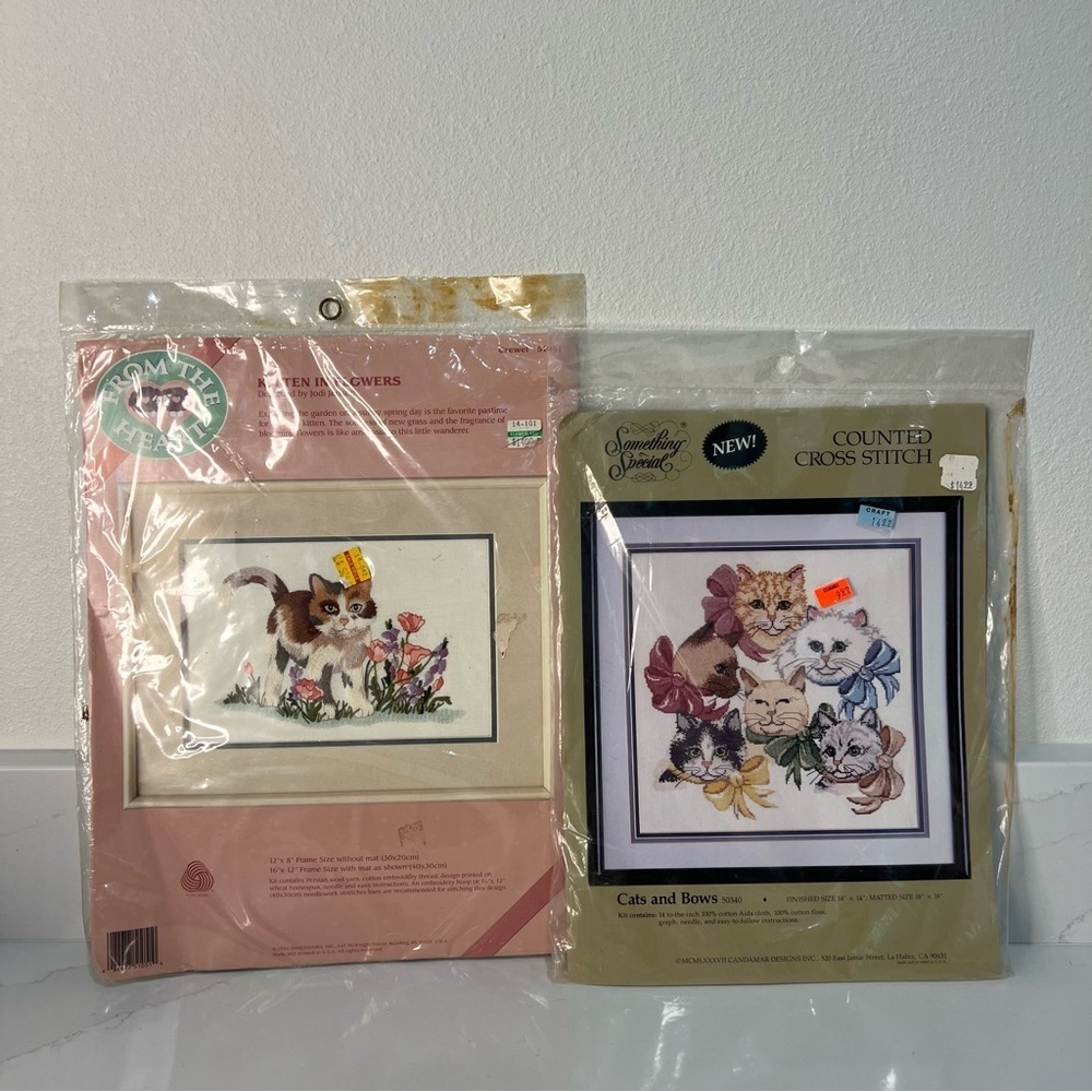 Vintage Dimensions & Candamar Cat Cross Stitch Kits - Finished Size 14x14/12x8